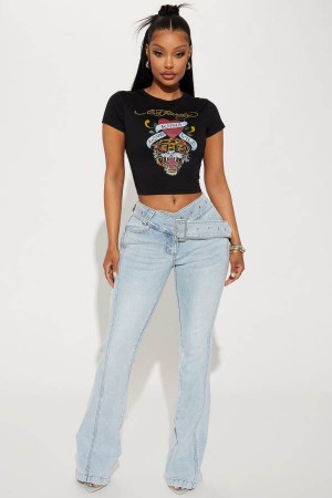 Jeansy Fashion Nova Clap Back Belted Stretch Bootcut Damskie Głęboka Niebieskie Polska | 728590TED