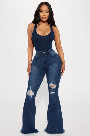 Jeansy Fashion Nova Come Correct Stretch Flare Damskie Ciemny Niebieskie Polska | 396210THU