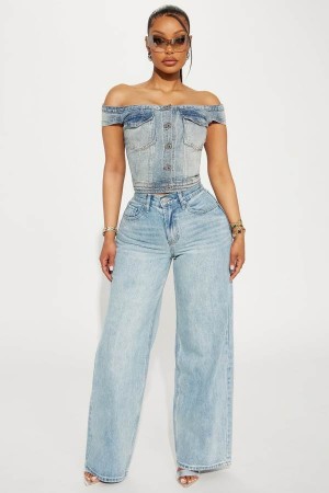 Jeansy Fashion Nova Coming To Conclusions Wide Leg Damskie Niebieskie Polska | 309847PBA
