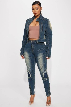 Jeansy Fashion Nova Contenta Tinted Stretch Damskie Ciemny Niebieskie Polska | 739018XNQ