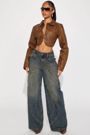 Jeansy Fashion Nova Copenhagen Non Stretch Tinted Wide Leg Damskie Ciemny Niebieskie Polska | 923810FXS