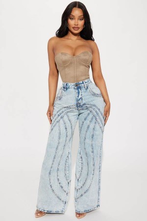 Jeansy Fashion Nova Copenhagen Non Stretch Tinted Wide Leg Damskie Głęboka Niebieskie Polska | 392745ITJ