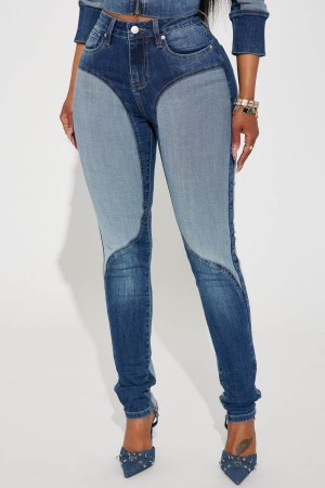 Jeansy Fashion Nova Coronado Two Tone Moto Skinny Damskie Niebieskie Polska | 805194ATF