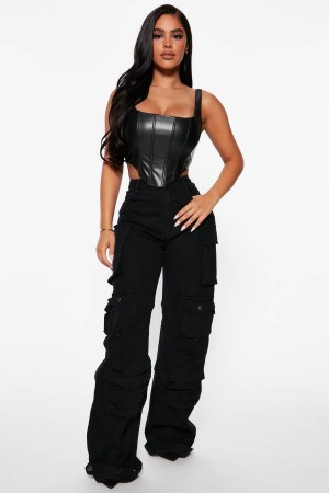 Jeansy Fashion Nova Courtney Cargo Damskie Czarne Polska | 927638DTM