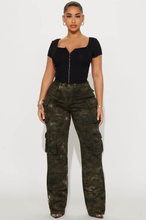 Jeansy Fashion Nova Covert Operation Stretch Camo Cargo Damskie Zielone Polska | 591436OBA