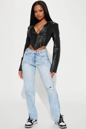 Jeansy Fashion Nova Crossed Out Straight Leg Damskie Głęboka Niebieskie Niebieskie Polska | 478165QEZ