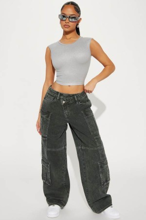 Jeansy Fashion Nova Crossed Signals Acid Wash Cargo Damskie Oliwkowe Polska | 724896ZIW