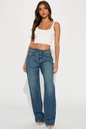 Jeansy Fashion Nova Crossover Straight Leg Tinted Damskie Ciemny Niebieskie Polska | 486937MTK