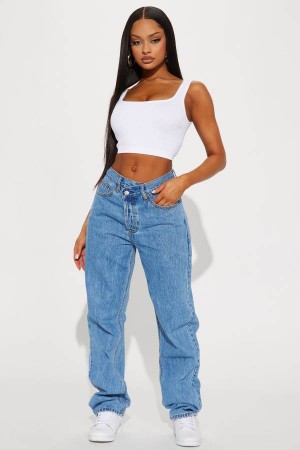 Jeansy Fashion Nova Crossover Straight Leg Damskie Niebieskie Polska | 521794JWM