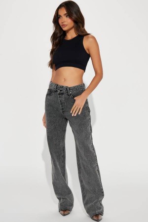 Jeansy Fashion Nova Crossover Straight Leg Tinted Damskie Czarne Niebieskie Polska | 802517FQC