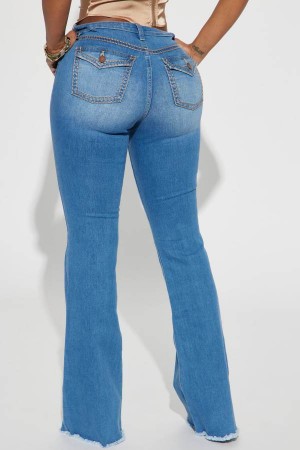 Jeansy Fashion Nova Dallas Mid Rise Stretch Flare Damskie Niebieskie Polska | 908527KEF