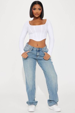 Jeansy Fashion Nova Dani Drop Waist Straight Leg Damskie Niebieskie Polska | 095261HSE
