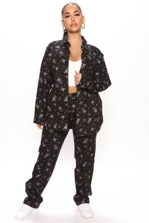 Jeansy Fashion Nova Ditsy Floral Print Straight Leg Damskie Czarne Polska | 217854KAW