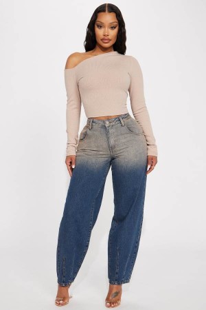 Jeansy Fashion Nova Done And Dusted Tinted Mom Damskie Ciemny Niebieskie Polska | 650974QXO