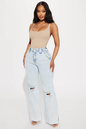 Jeansy Fashion Nova Doubling Down Ripped Flare Damskie Głęboka Niebieskie Polska | 895420OWQ