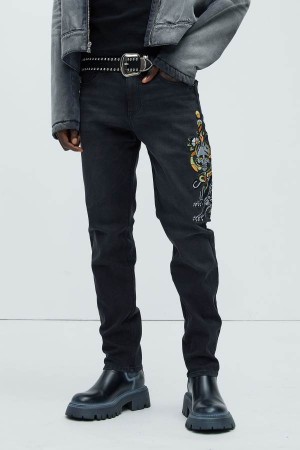 Jeansy Fashion Nova Ed Hardy Dagger Skull Slim Męskie Czarne Polska | 940378AGW