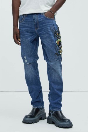 Jeansy Fashion Nova Ed Hardy Panther Snake Skinny Męskie Ciemny Niebieskie Polska | 360142BWF