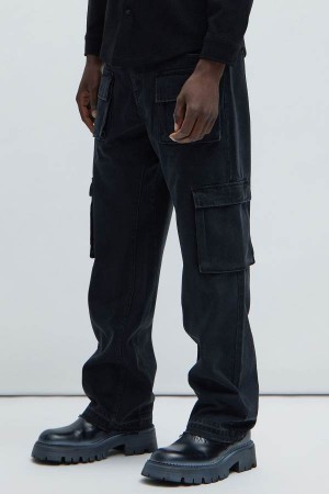 Jeansy Fashion Nova Elijah Straight Cargo Męskie Czarne Polska | 275413TKE