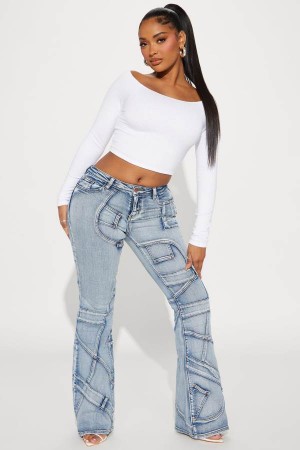 Jeansy Fashion Nova Ericka Low Rise Flare Leg Damskie Niebieskie Polska | 651729IXR