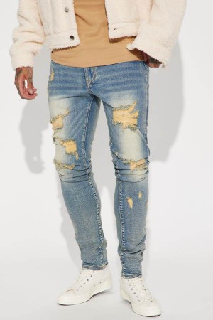 Jeansy Fashion Nova Feeling Irresistible Stacked Skinny Męskie Niebieskie Niebieskie Polska | 492583UTH