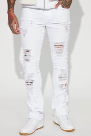 Jeansy Fashion Nova For Likes Stacked Skinny Flare Męskie Białe Polska | 970461OAR