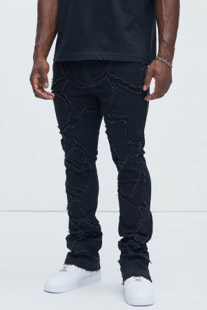 Jeansy Fashion Nova Fray All Ways Stacked Skinny Flare Męskie Czarne Polska | 316790RIN