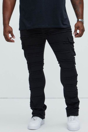 Jeansy Fashion Nova Frayed Panel Me Right Slim Flare Męskie Czarne Polska | 367049FZO