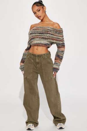Jeansy Fashion Nova Genuinely Drop Waist Baggy Utility Damskie Oliwkowe Polska | 920475NGA