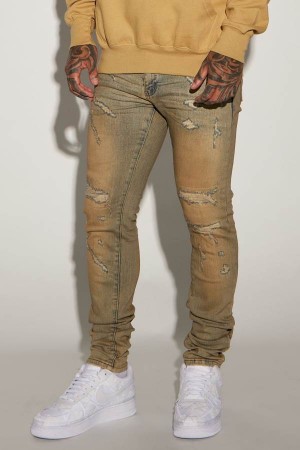 Jeansy Fashion Nova Get At Me Stacked Skinny Męskie Niebieskie Niebieskie Polska | 936487JAF