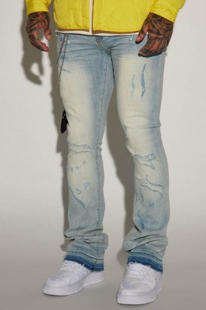 Jeansy Fashion Nova Get It Right Stacked Skinny Flare Męskie Głęboka Niebieskie Polska | 816574ZSD