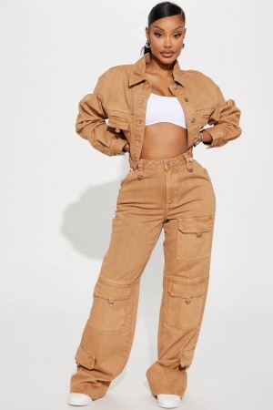 Jeansy Fashion Nova Get Lucky Non Stretch Cargo Damskie Brązowe Polska | 029851KJE