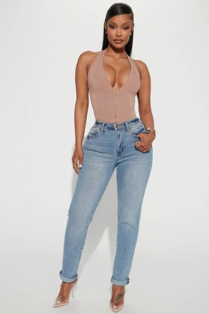 Jeansy Fashion Nova Get Real High Rise Mom Damskie Niebieskie Niebieskie Polska | 975810RKI