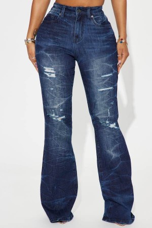 Jeansy Fashion Nova Get The Memo Stretch Flare Damskie Ciemny Niebieskie Polska | 041768SWF