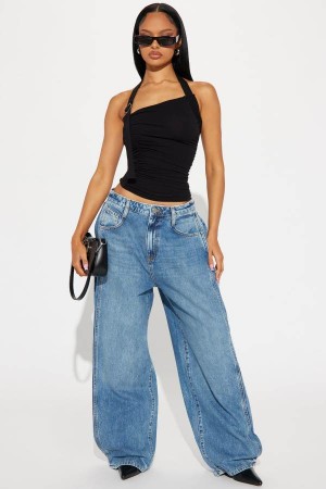 Jeansy Fashion Nova Getting Along Wide Leg Damskie Niebieskie Polska | 694258PRL
