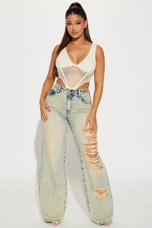 Jeansy Fashion Nova Getting Involved Tinted Straight Leg Damskie Niebieskie Polska | 426571PUV