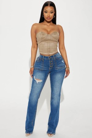 Jeansy Fashion Nova Getting Served Stretch Bootcut Damskie Niebieskie Polska | 108653AND