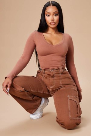 Jeansy Fashion Nova Give Me A Break Cargo Carpenter Damskie Brązowe Polska | 679358PNG