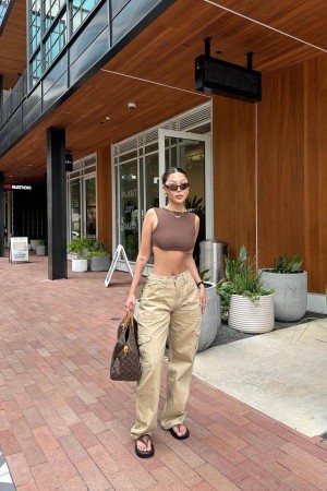 Jeansy Fashion Nova Give Me A Break Cargo Carpenter Damskie Khaki Polska | 194835LQF