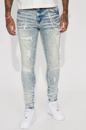 Jeansy Fashion Nova Give Me Ripped Stacked Skinny Męskie Niebieskie Polska | 785362IRX