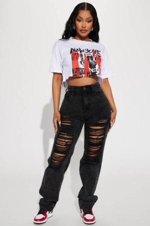 Jeansy Fashion Nova Go Hard Loose Fit Ripped Straight Leg Damskie Czarne Niebieskie Polska | 752943EAJ