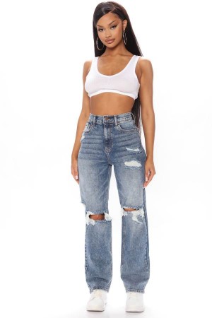 Jeansy Fashion Nova Go Off Boyfriend Distressed Damskie Niebieskie Niebieskie Polska | 168724NYT
