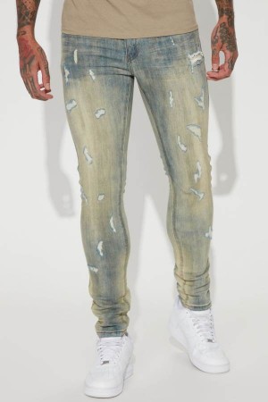 Jeansy Fashion Nova Good Days RIpped Stacked Skinny Męskie Niebieskie Niebieskie Polska | 157420AOC
