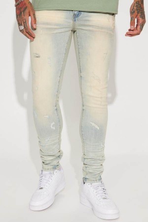 Jeansy Fashion Nova Good Days RIpped Stacked Skinny Męskie Głęboka Niebieskie Polska | 704815LEX