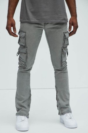 Jeansy Fashion Nova Got Do Cargo Stacked Skinny Convertible Flare Męskie Szare Polska | 953218LTR