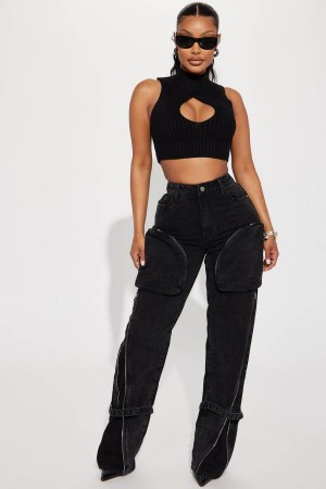 Jeansy Fashion Nova Got It All Non Stretch Zip Cargo Damskie Czarne Niebieskie Polska | 865741IGE