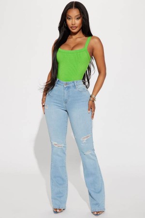 Jeansy Fashion Nova Got It Like That Curvy Stretch Bootcut Damskie Niebieskie Polska | 927403XWN