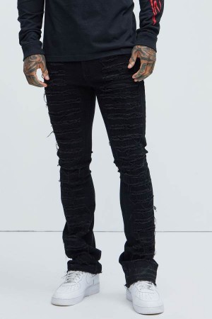 Jeansy Fashion Nova Got Me Destroyed Stacked Skinny Flare Męskie Czarne Polska | 429876YAW