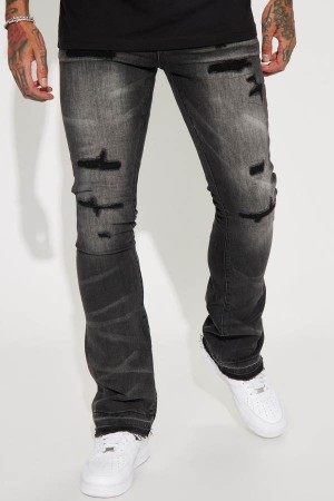 Jeansy Fashion Nova Got Me Good Ripped Stacked Skinny Flare Męskie Czarne Niebieskie Polska | 750618WGN