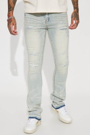 Jeansy Fashion Nova Got Me Good Ripped Stacked Skinny Flare Męskie Głęboka Niebieskie Polska | 806279EPX