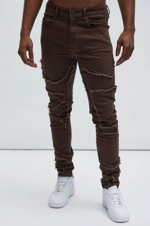 Jeansy Fashion Nova Got Your Back Patched Stacked Skinny Męskie Ciemny Brązowe Polska | 659413DPF